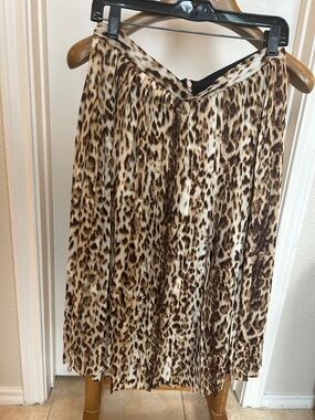 J. Crew Leopard Print Pleated Skirt in Brown and Cream
